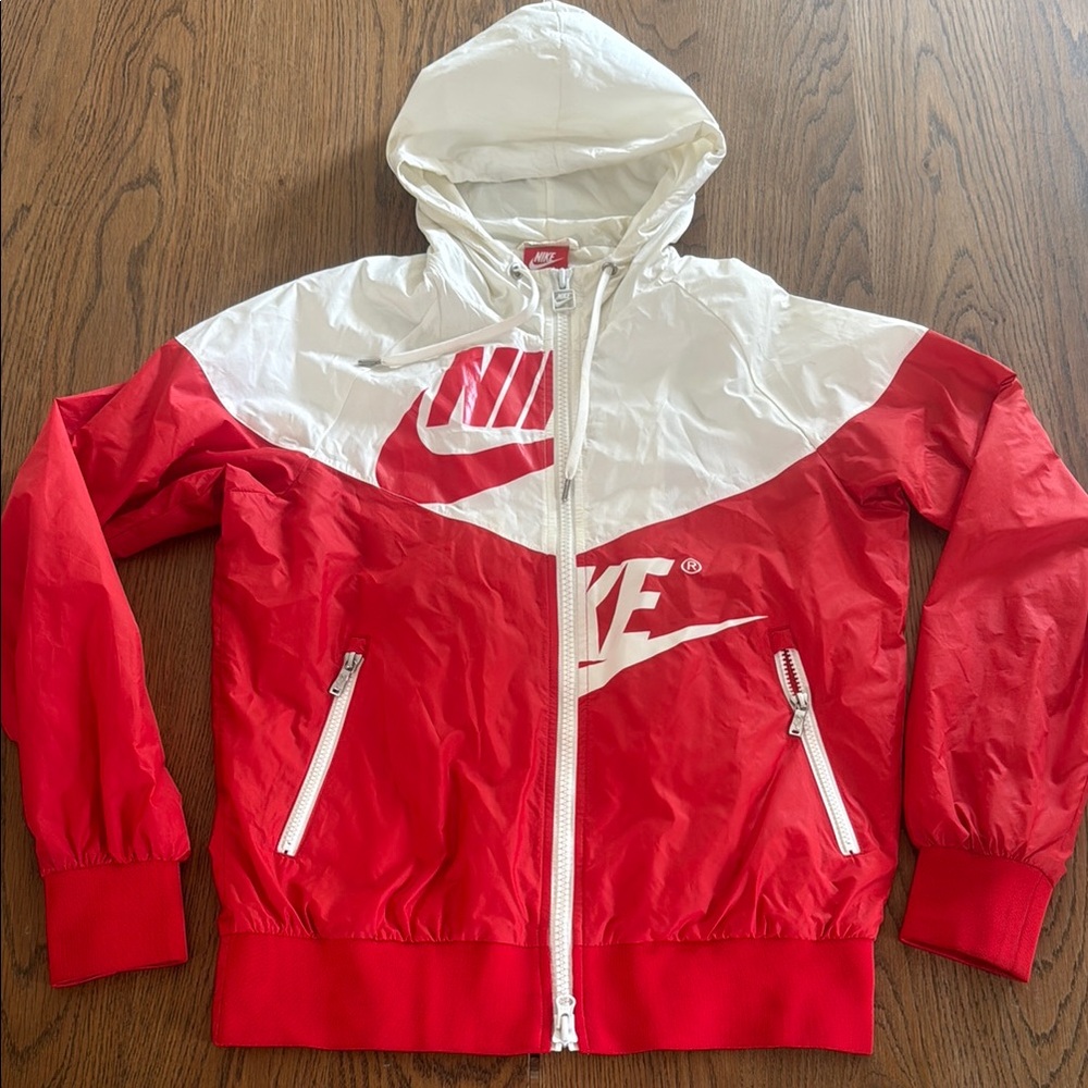 Nike Red and White Hooded Jacket